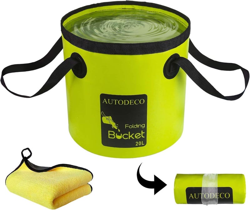 AUTODECO Collapsible Bucket 5 Gallon Container Folding Water Bucket Portable Wash Basin for Camping Fishing Travelling Outdoor Gardening Green 1Pcs 20L - Image 1
